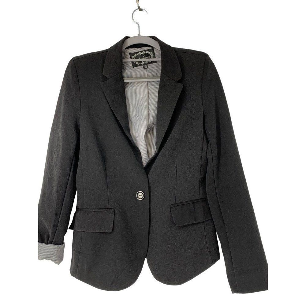 Womens Ambiance Black Career Jacket Blazer Size S Cuffable Sleeve 5096
